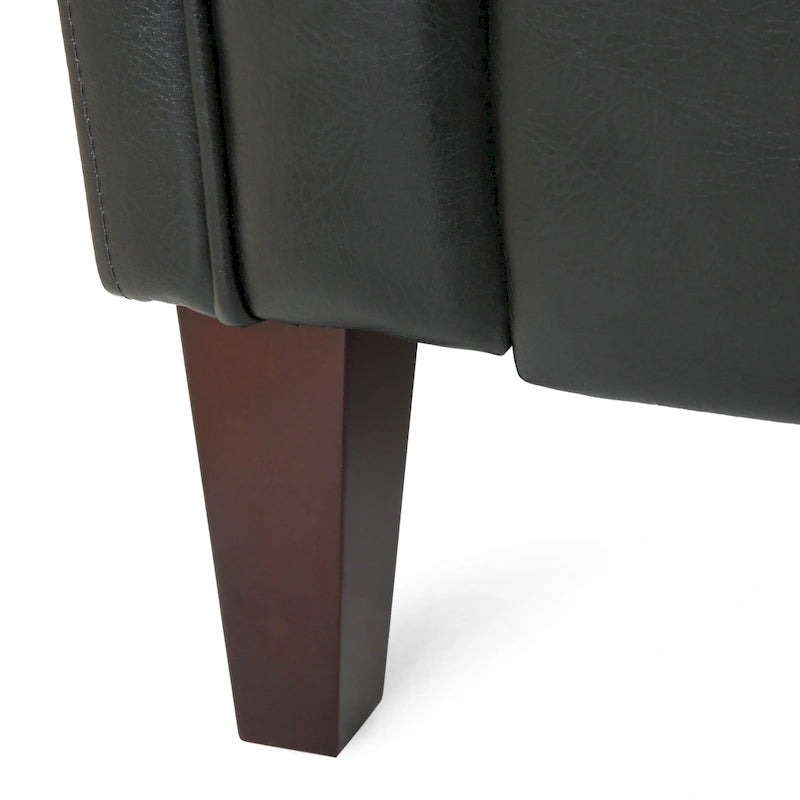 Divano a 3 Posti Contemporaneo in Similpelle con Bottoni Trapuntati e Gambe in Legno di Betulla – Marrone Scuro / Cognac / Midnight, Posti a Sedere: 3