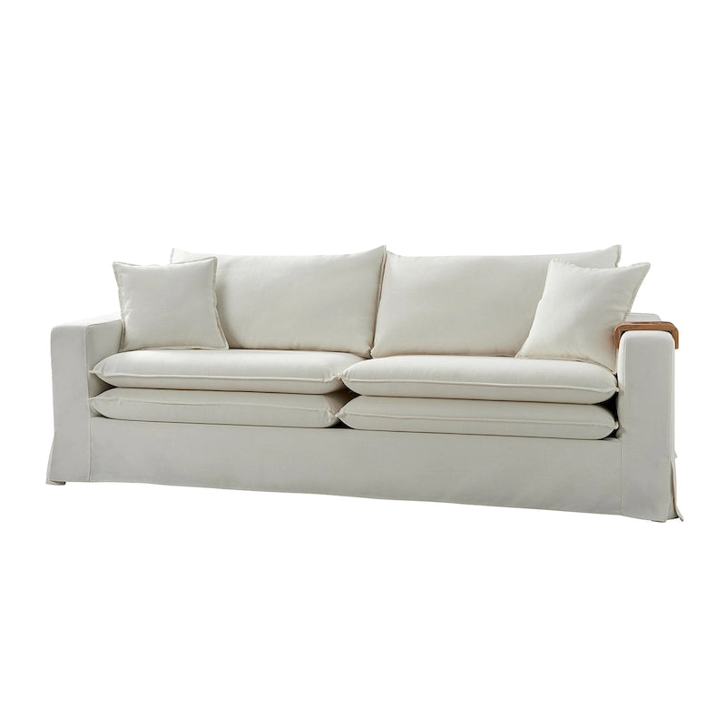 Divano Moderno Sfoderabile con Portabicchieri e Cuscini Reversibili – Blu Navy / Bianco, 3 Posti
