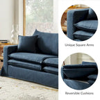 Divano Moderno Sfoderabile con Portabicchieri e Cuscini Reversibili – Blu Navy / Bianco, 3 Posti
