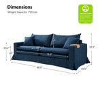 Divano Moderno Sfoderabile con Portabicchieri e Cuscini Reversibili – Blu Navy / Bianco, 3 Posti
