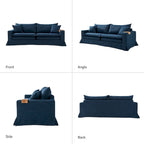 Divano Moderno Sfoderabile con Portabicchieri e Cuscini Reversibili – Blu Navy / Bianco, 3 Posti