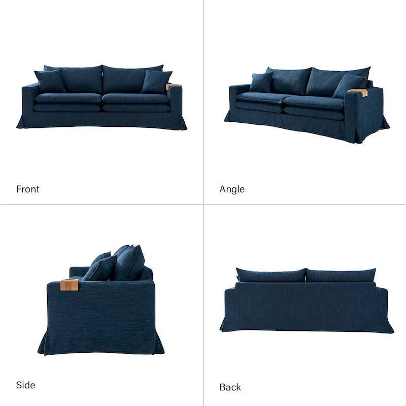 Divano Moderno Sfoderabile con Portabicchieri e Cuscini Reversibili – Blu Navy / Bianco, 3 Posti