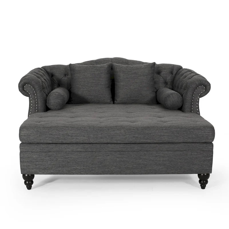 Chaise longue doppia trapuntata con bordo borchiato – Beige / Carbone, 2 posti