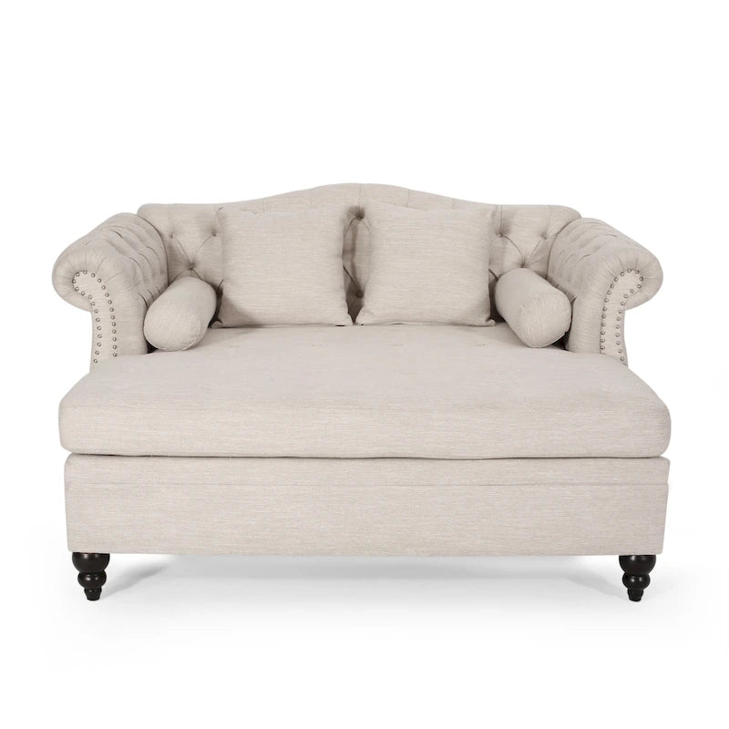 Chaise longue doppia trapuntata con bordo borchiato – Beige / Carbone, 2 posti