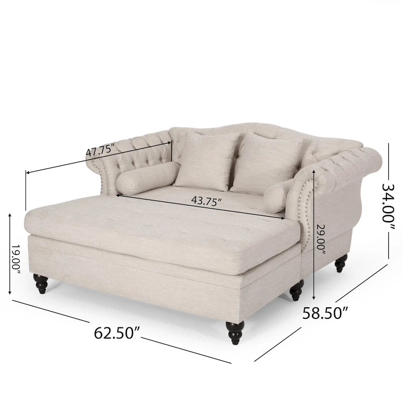 Chaise longue doppia trapuntata con bordo borchiato – Beige / Carbone, 2 posti