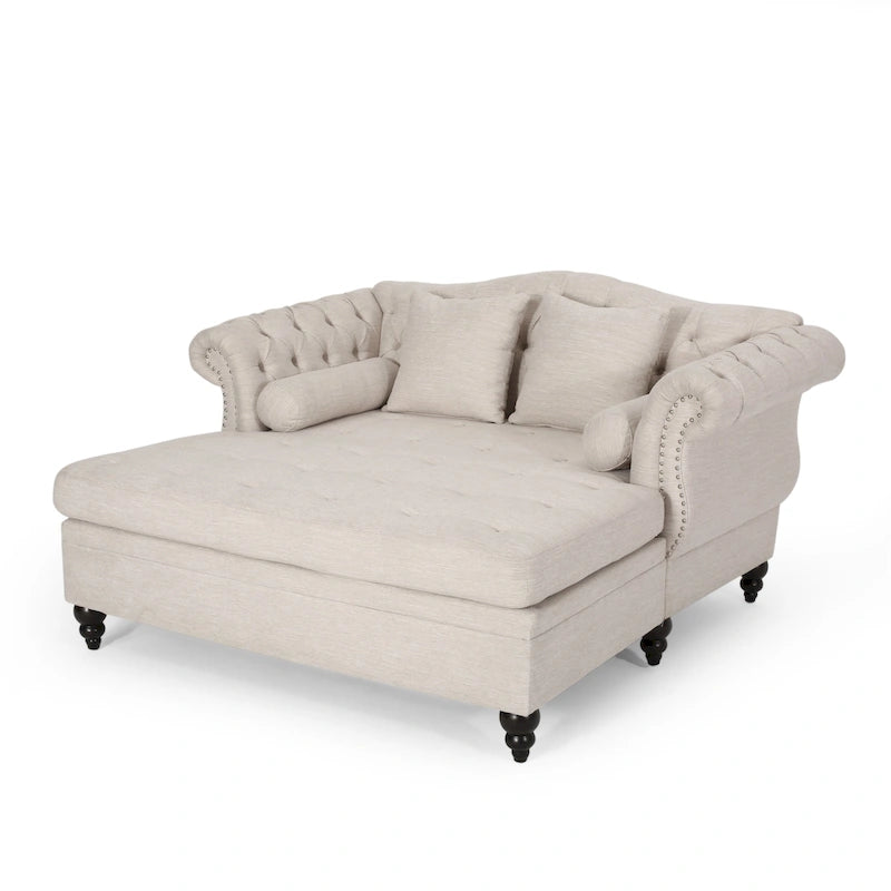 Chaise longue doppia trapuntata con bordo borchiato – Beige / Carbone, 2 posti