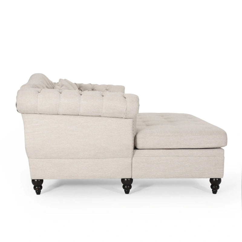 Chaise longue doppia trapuntata con bordo borchiato – Beige / Carbone, 2 posti