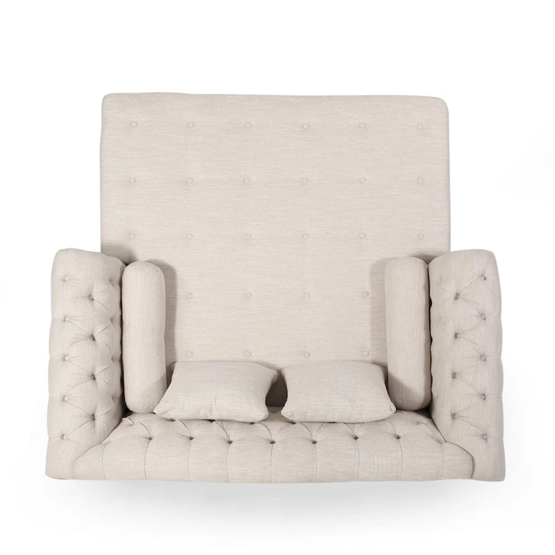 Chaise longue doppia trapuntata con bordo borchiato – Beige / Carbone, 2 posti