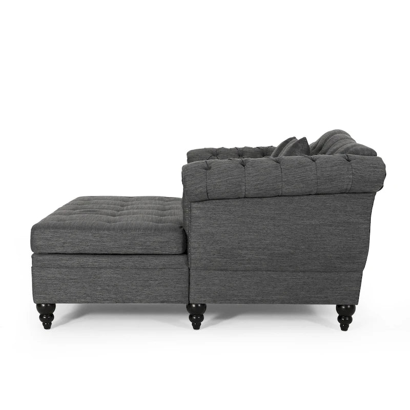 Chaise longue doppia trapuntata con bordo borchiato – Beige / Carbone, 2 posti
