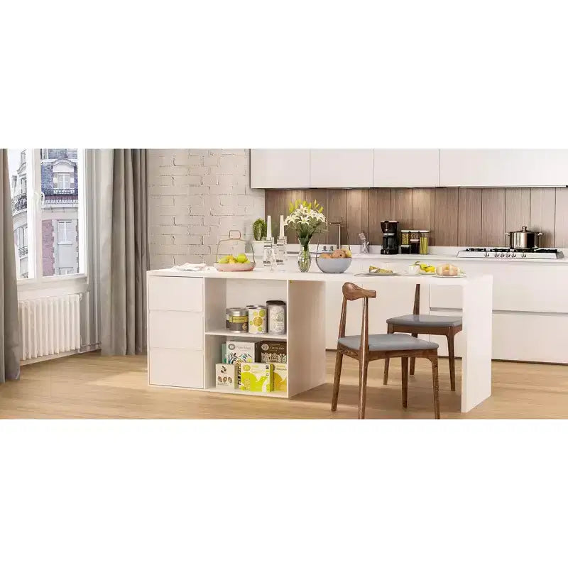 Famapy isola da cucina bianca con contenitore tavolo da cucina in legno mobiletto per stoviglie