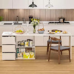 Famapy isola da cucina bianca con contenitore tavolo da cucina in legno mobiletto per stoviglie