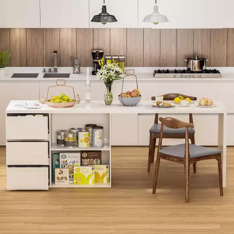 Famapy isola da cucina bianca con contenitore tavolo da cucina in legno mobiletto per stoviglie
