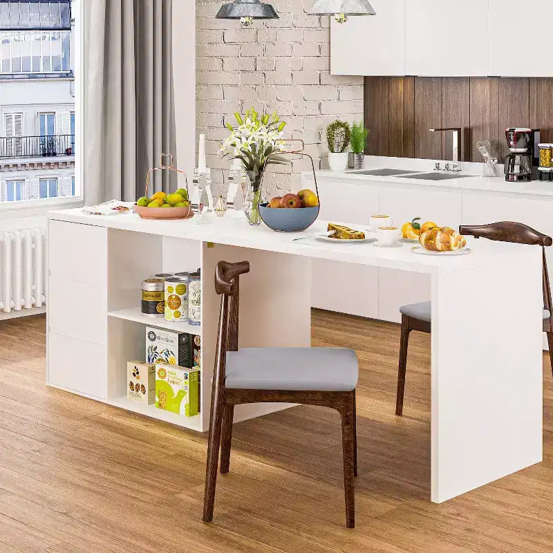 Famapy isola da cucina bianca con contenitore tavolo da cucina in legno mobiletto per stoviglie
