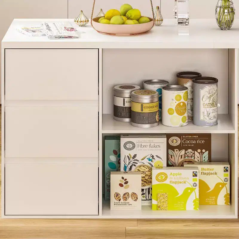 Famapy isola da cucina bianca con contenitore tavolo da cucina in legno mobiletto per stoviglie