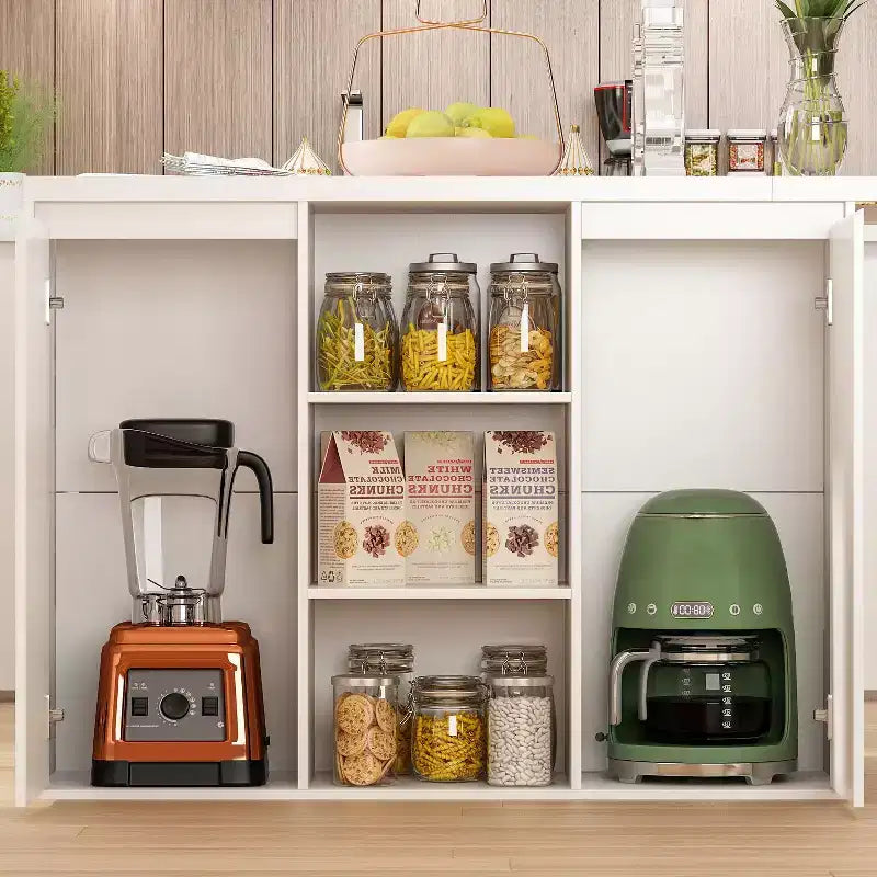 Famapy isola da cucina bianca con contenitore tavolo da cucina in legno mobiletto per stoviglie
