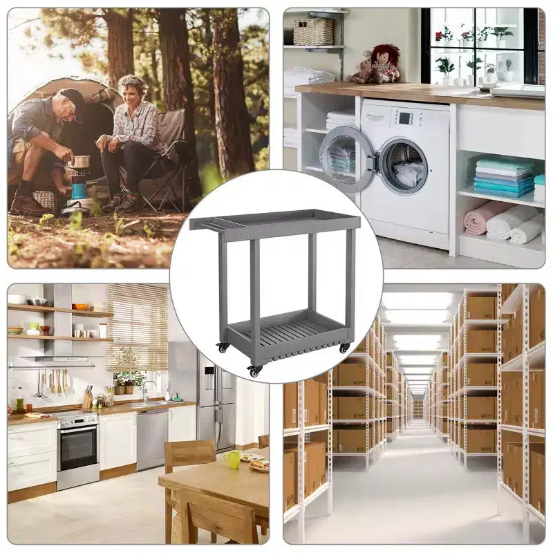 Carrello di servizio Garvee con ruote, capacità 227 kg, carrello portaoggetti con vasca resistente, organizer mobile multiuso a 2 livelli, grigio
