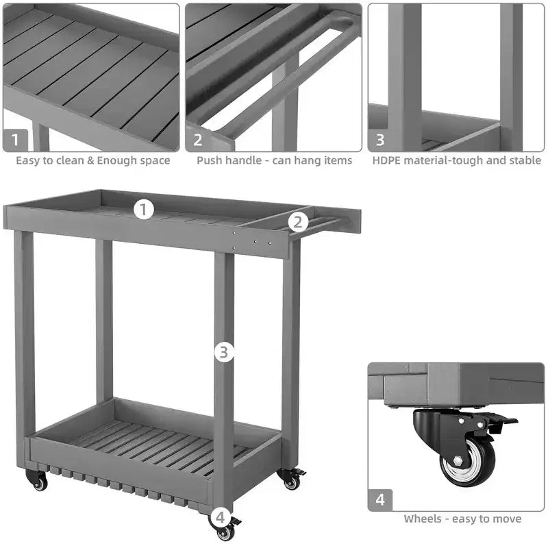 Carrello di servizio Garvee con ruote, capacità 227 kg, carrello portaoggetti con vasca resistente, organizer mobile multiuso a 2 livelli, grigio