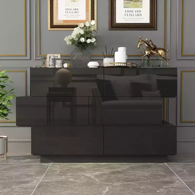Famapy Cassettiera Lucida Lucidato con 6 Cassetti Comò Stile Moderno e Contemporaneo Nero
