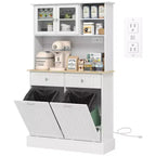 HOMCOM Mobile Dispensa da Cucina 173 cm con Stazione di Ricarica, 2 Scomparti Estraibili per Pattumiera e Porta Microonde, Armadio Contenitore Moderno