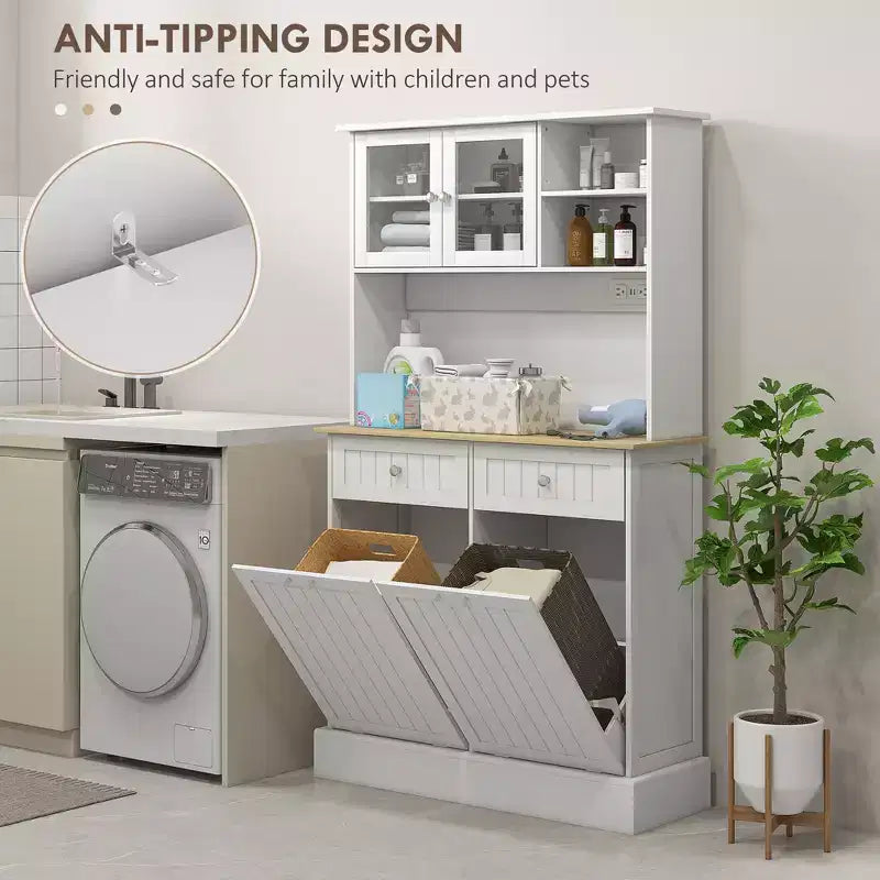 HOMCOM Mobile Dispensa da Cucina 173 cm con Stazione di Ricarica, 2 Scomparti Estraibili per Pattumiera e Porta Microonde, Armadio Contenitore Moderno