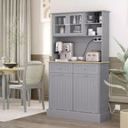 HOMCOM Mobile Dispensa da Cucina 173 cm con Stazione di Ricarica, 2 Scomparti Estraibili per Pattumiera e Porta Microonde, Armadio Contenitore Moderno