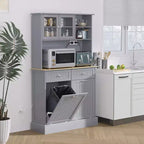HOMCOM Mobile Dispensa da Cucina 173 cm con Stazione di Ricarica, 2 Scomparti Estraibili per Pattumiera e Porta Microonde, Armadio Contenitore Moderno