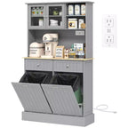 HOMCOM Mobile Dispensa da Cucina 173 cm con Stazione di Ricarica, 2 Scomparti Estraibili per Pattumiera e Porta Microonde, Armadio Contenitore Moderno