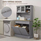 HOMCOM Mobile Dispensa da Cucina 173 cm con Stazione di Ricarica, 2 Scomparti Estraibili per Pattumiera e Porta Microonde, Armadio Contenitore Moderno