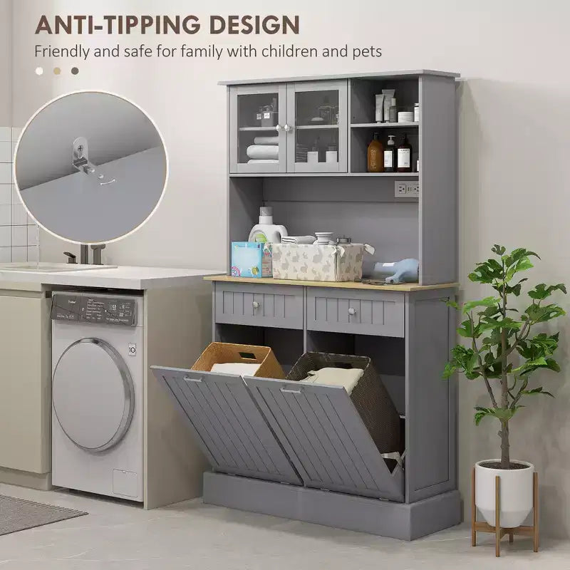 HOMCOM Mobile Dispensa da Cucina 173 cm con Stazione di Ricarica, 2 Scomparti Estraibili per Pattumiera e Porta Microonde, Armadio Contenitore Moderno