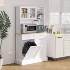 HOMCOM Mobile Dispensa da Cucina 173 cm con Stazione di Ricarica, 2 Scomparti Estraibili per Pattumiera e Porta Microonde, Armadio Contenitore Moderno