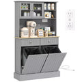 HOMCOM 68 Kitchen Pantry Cabinet with Charging Station, 2 Tilt Out Trash Cabinets and Microwave Stand, Modern Storage Cabinet