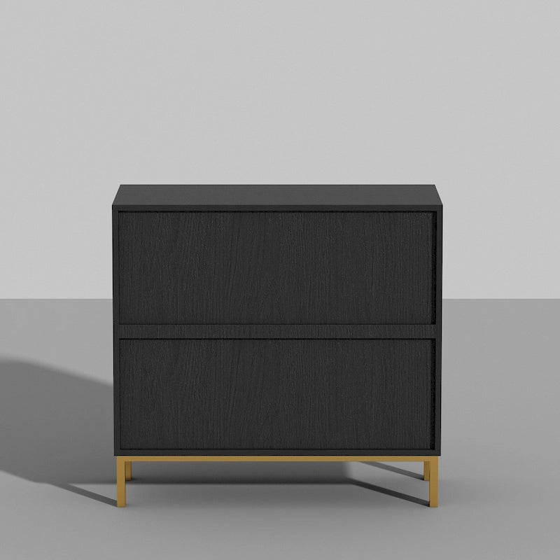 Comodino a 3 cassetti in MDF con ripiano inferiore aperto e piano del tavolo impermeabile – Nero, singolo