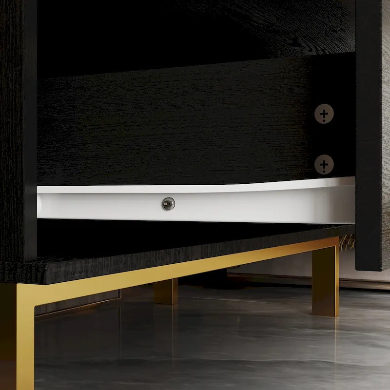 Comodino a 3 cassetti in MDF con ripiano inferiore aperto e piano del tavolo impermeabile – Nero, singolo