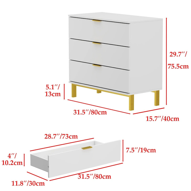 Comodino a 3 cassetti in MDF con ripiano inferiore aperto e piano del tavolo impermeabile – Nero, singolo