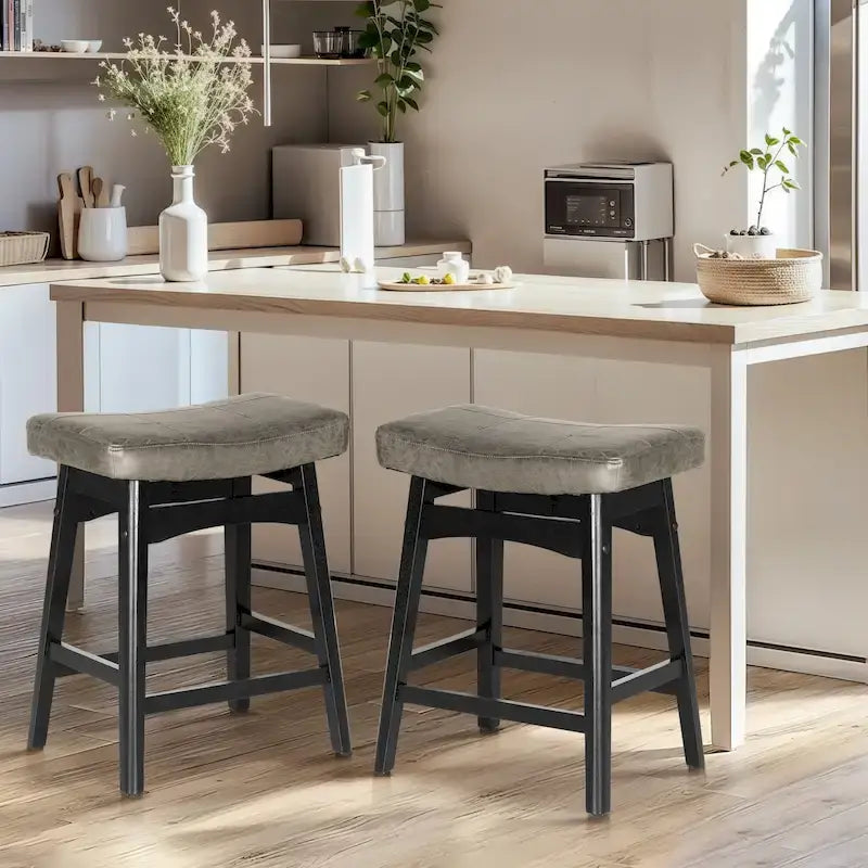 Sgabelli da bancone senza schienale con base in legno a treppiede – Grigio / Nero / Bianco / Beige