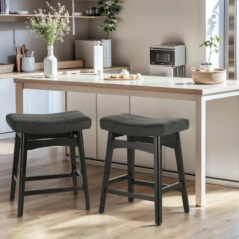 Sgabelli da bancone senza schienale con base in legno a treppiede – Grigio / Nero / Bianco / Beige