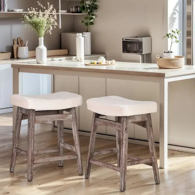 Sgabelli da bancone senza schienale con base in legno a treppiede – Grigio / Nero / Bianco / Beige