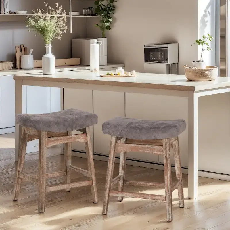 Sgabelli da bancone senza schienale con base in legno a treppiede – Grigio / Nero / Bianco / Beige