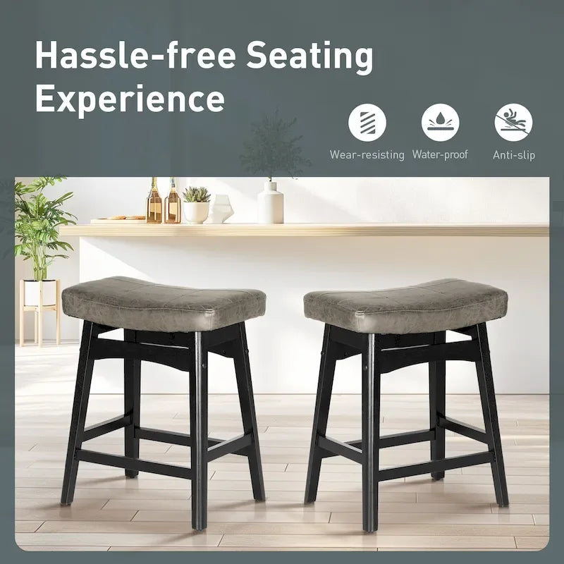 Sgabelli da bancone senza schienale con base in legno a treppiede – Grigio / Nero / Bianco / Beige