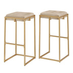Sgabello da Bar Senza Schienale in Velluto con Bottoni, Base e Poggiapiedi in Metallo Dorato – Beige / Blu / Verde, Altezza Bancone / Bar