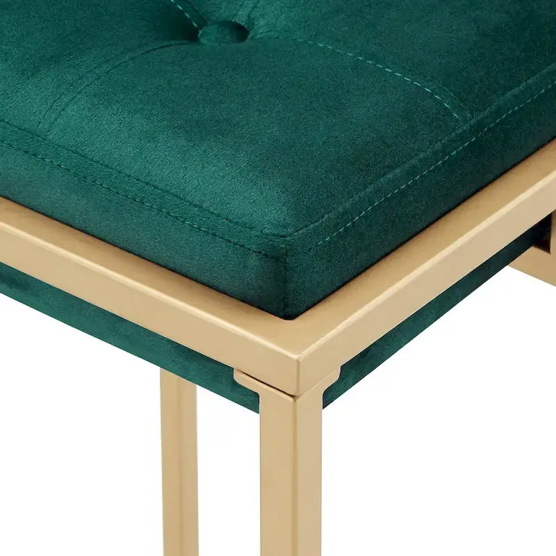 Sgabello da Bar Senza Schienale in Velluto con Bottoni, Base e Poggiapiedi in Metallo Dorato – Beige / Blu / Verde, Altezza Bancone / Bar