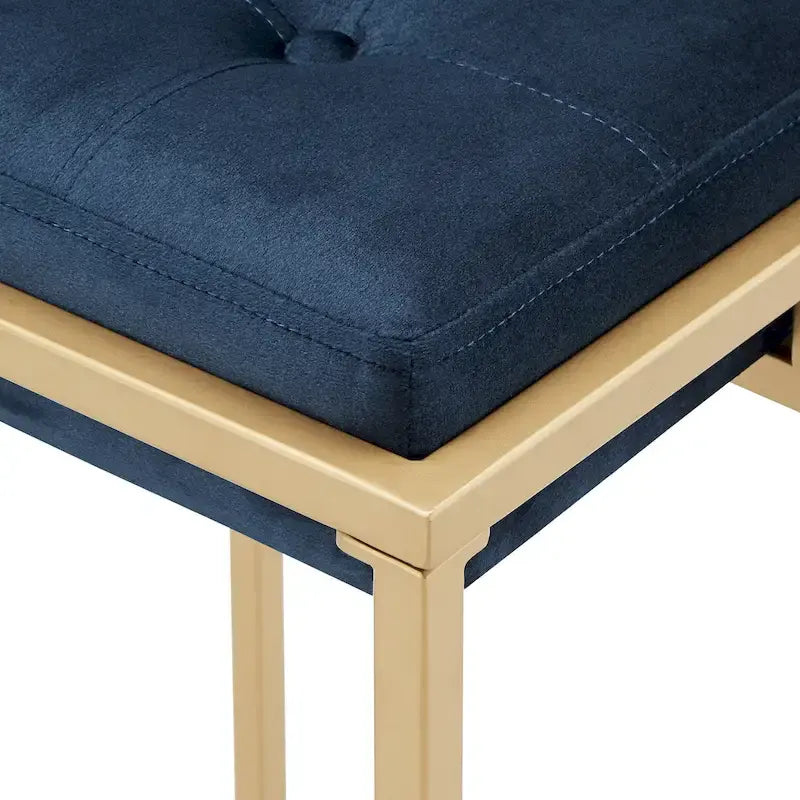 Sgabello da Bar Senza Schienale in Velluto con Bottoni, Base e Poggiapiedi in Metallo Dorato – Beige / Blu / Verde, Altezza Bancone / Bar
