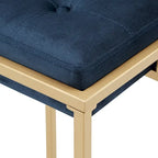 Sgabello da Bar Senza Schienale in Velluto con Bottoni, Base e Poggiapiedi in Metallo Dorato – Beige / Blu / Verde, Altezza Bancone / Bar