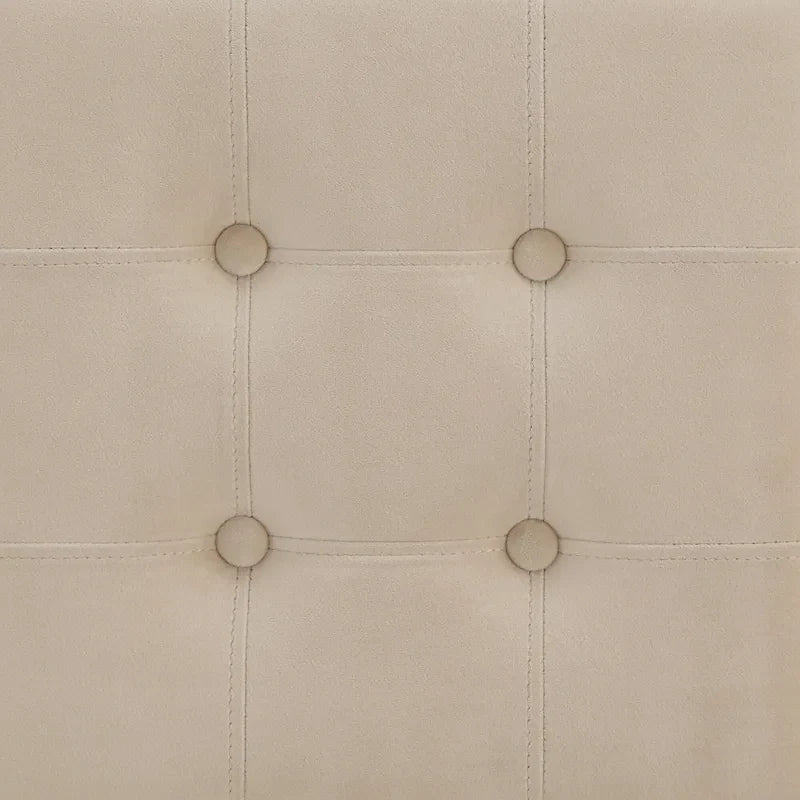 Sgabello da Bar Senza Schienale in Velluto con Bottoni, Base e Poggiapiedi in Metallo Dorato – Beige / Blu / Verde, Altezza Bancone / Bar