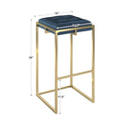 Sgabello da Bar Senza Schienale in Velluto con Bottoni, Base e Poggiapiedi in Metallo Dorato – Beige / Blu / Verde, Altezza Bancone / Bar