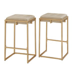 Sgabello da Bar Senza Schienale in Velluto con Bottoni, Base e Poggiapiedi in Metallo Dorato – Beige / Blu / Verde, Altezza Bancone / Bar