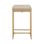 Sgabello da Bar Senza Schienale in Velluto con Bottoni, Base e Poggiapiedi in Metallo Dorato – Beige / Blu / Verde, Altezza Bancone / Bar