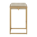 Sgabello da Bar Senza Schienale in Velluto con Bottoni, Base e Poggiapiedi in Metallo Dorato – Beige / Blu / Verde, Altezza Bancone / Bar