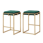 Sgabello da Bar Senza Schienale in Velluto con Bottoni, Base e Poggiapiedi in Metallo Dorato – Beige / Blu / Verde, Altezza Bancone / Bar