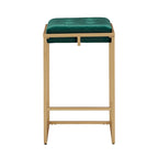 Sgabello da Bar Senza Schienale in Velluto con Bottoni, Base e Poggiapiedi in Metallo Dorato – Beige / Blu / Verde, Altezza Bancone / Bar